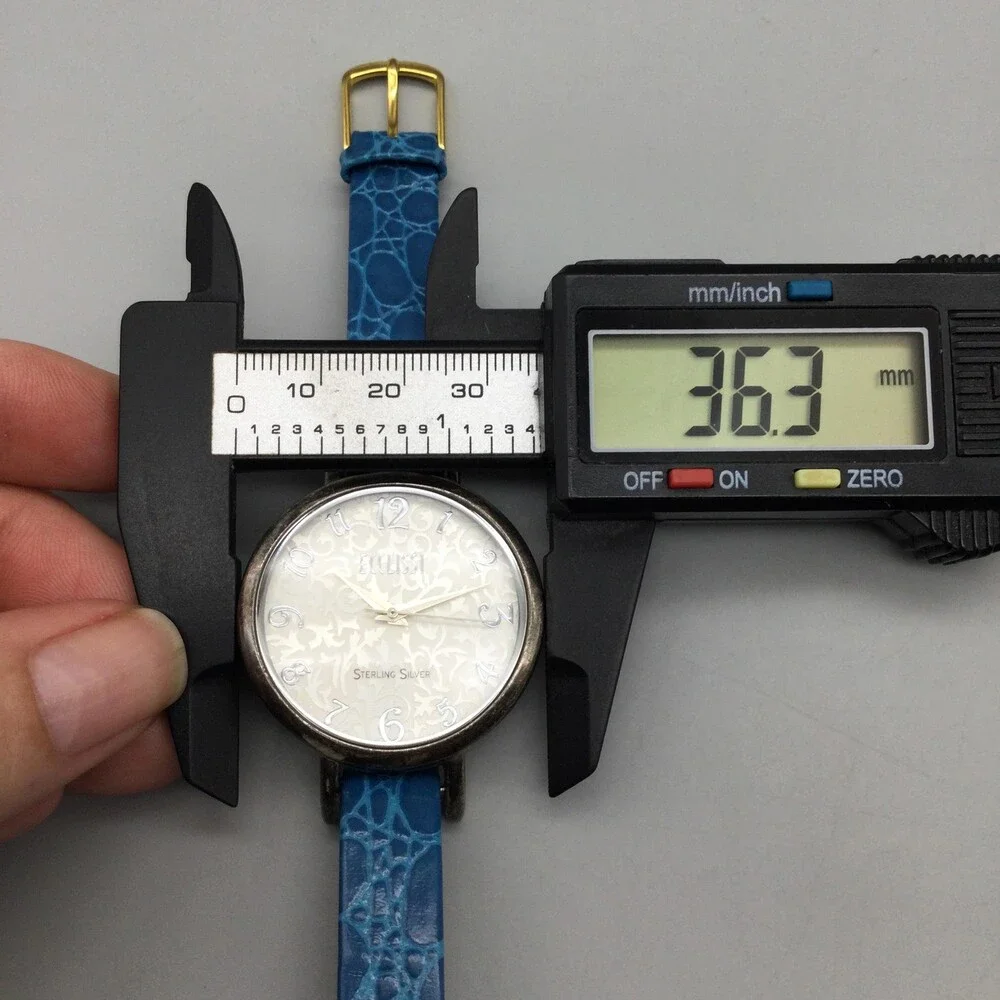 Ecclissi 23860 Womens Watch 36mm Sterling Silver Blue Leather New Battery
